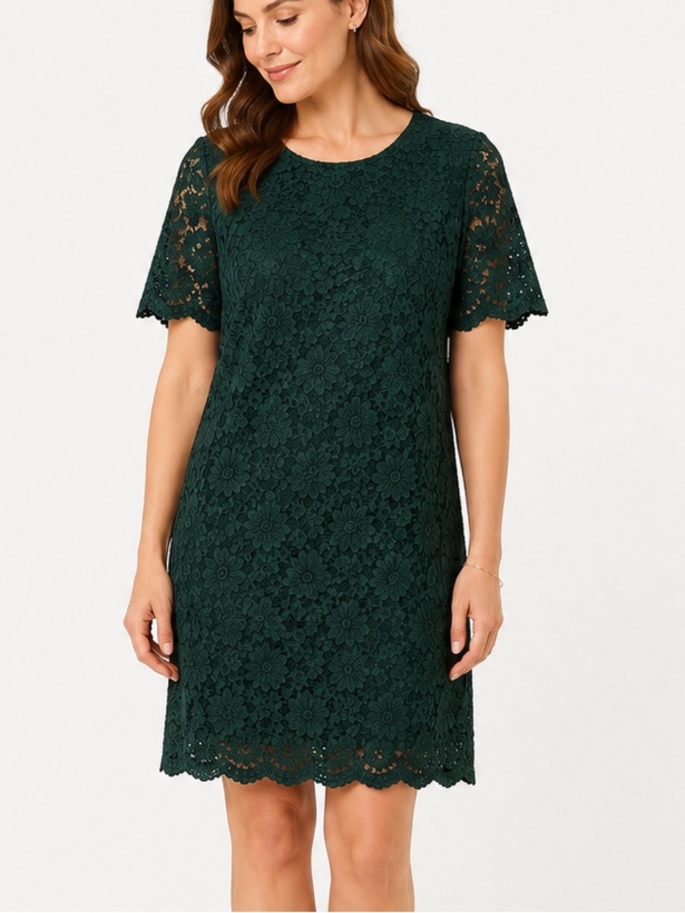 Lark & Ro Size 16 Emerald Green Floral Lace Shift Cocktail Dress